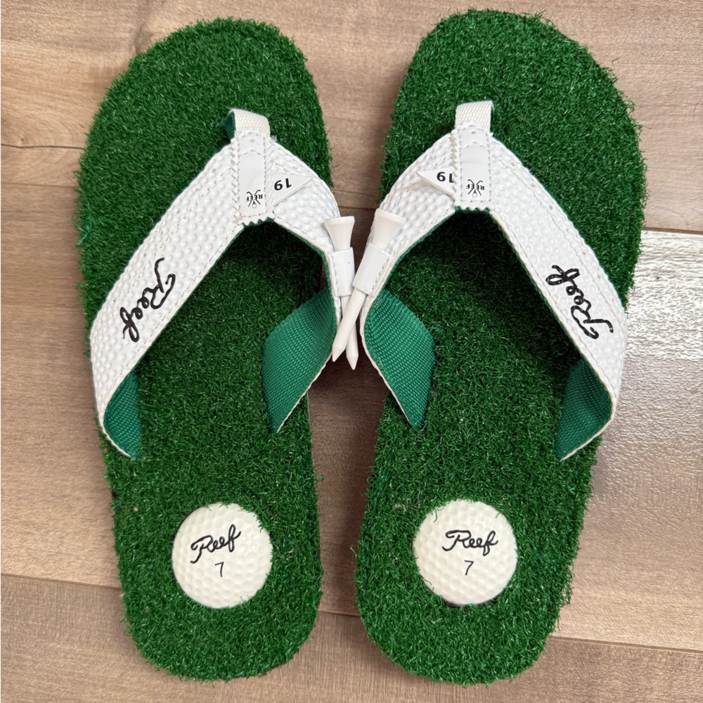 Reef Green and White Golf-Themed Sandals